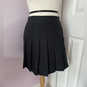 Black Pleated Black Mini Skirt